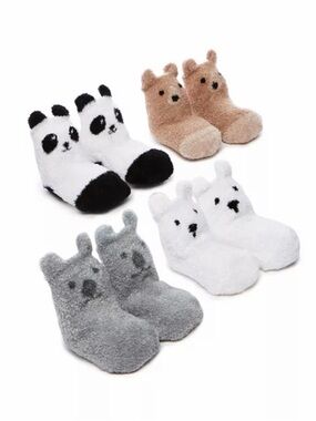 Trumpette Unisex Baby Fuzzy Animal Slipper Socks 4 Pack Panda & Bear